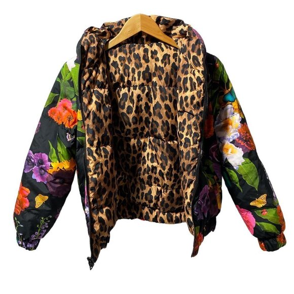 Alice + Olivia Durham Floral Leopard Print Reversible Puffer Jacket - Picture 9 of 12